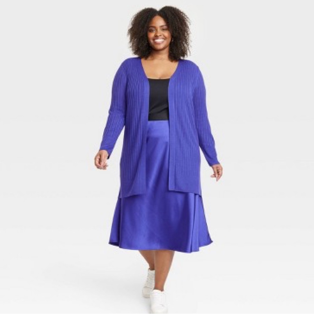 Ava & Viv Blue Spring Open Layering Duster Sweater